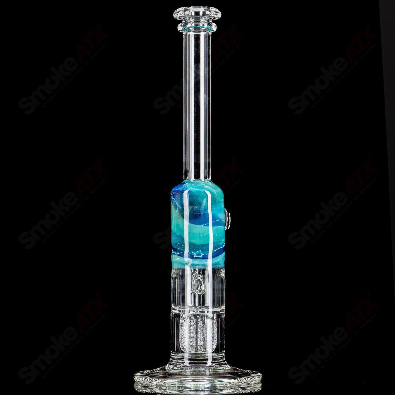 14" Turquoise/Blue Fade Apolocoline Straight Tube w/14m Bowl by Dirty Rico Glass x Nobody Glass - Smoke ATX 