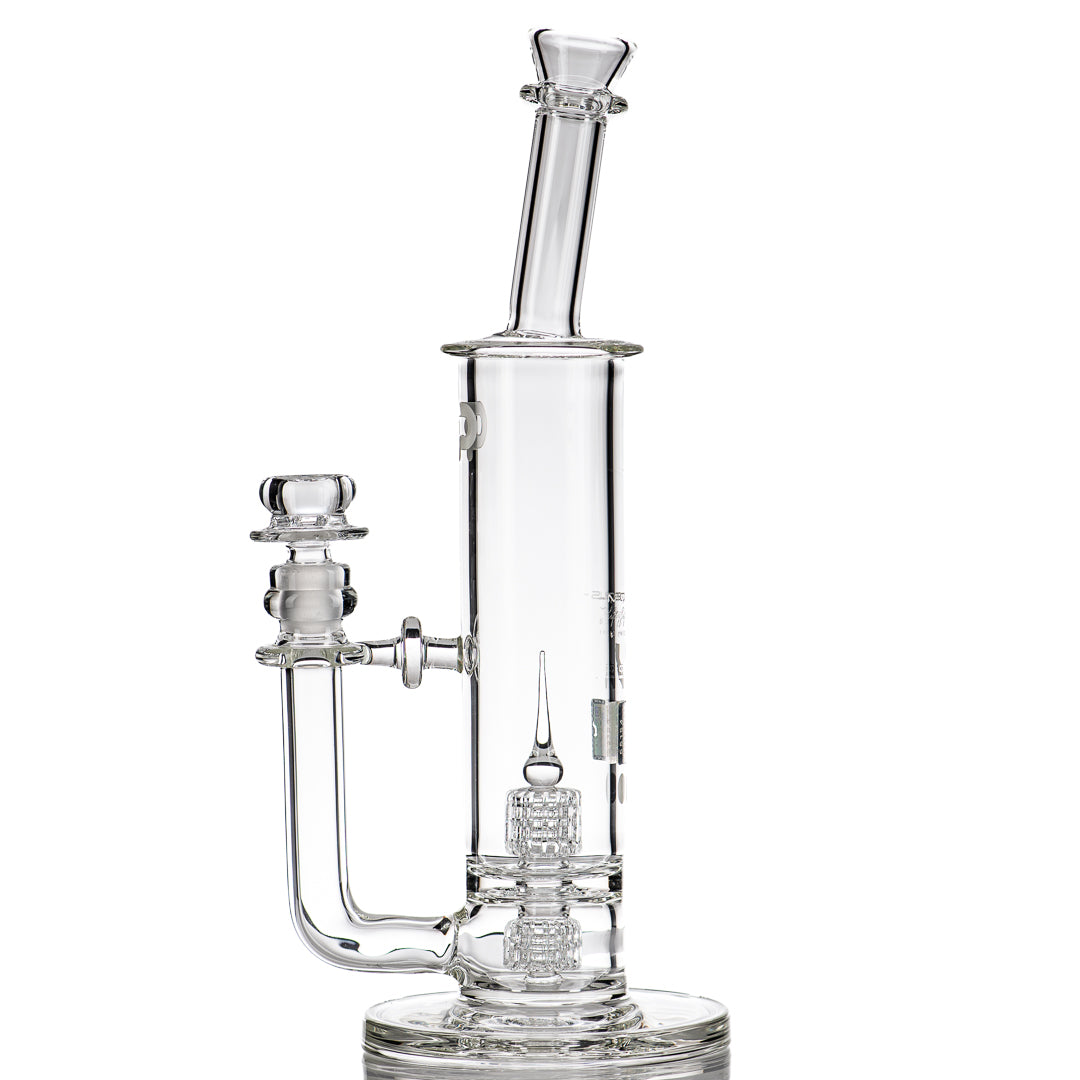 Mobius 50T Stereo Matrix V6 Clear Glass Waterpipe with Mobius branding, showcasing intricate design and high-quality craftsmanship.