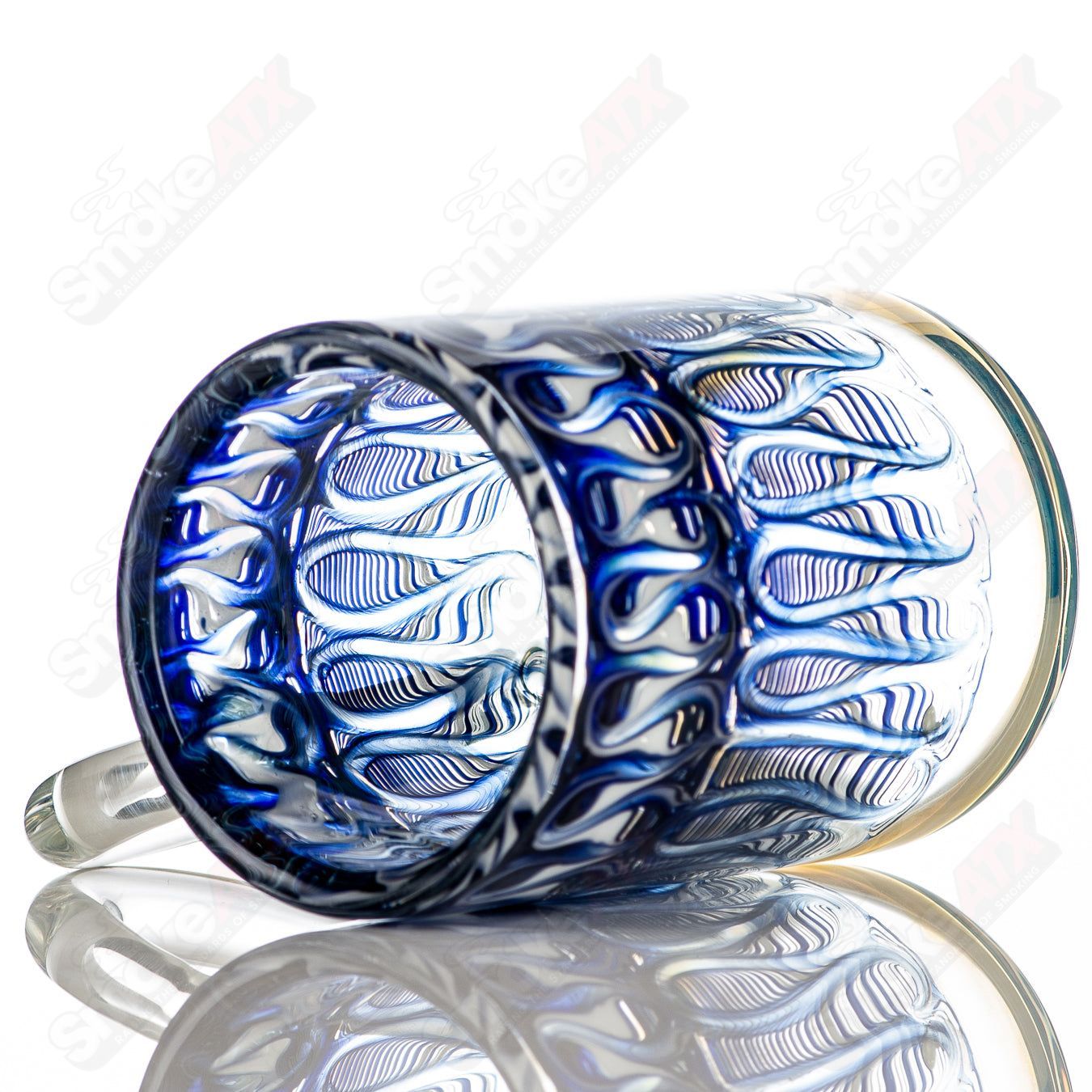 White/Blue Wrap N Rake Mug by Ed Wolfe Glass - Smoke ATX