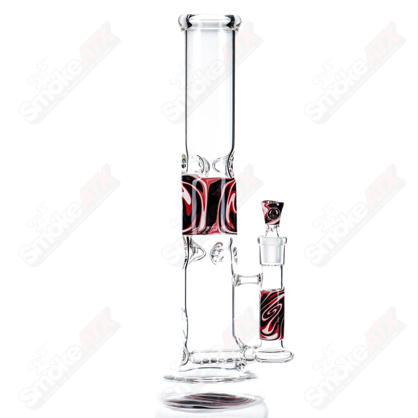 Glass Wig Wag Inline Tube waterpipe by Texas Hot Glass featuring colorful wig wag pattern and clear glass design.