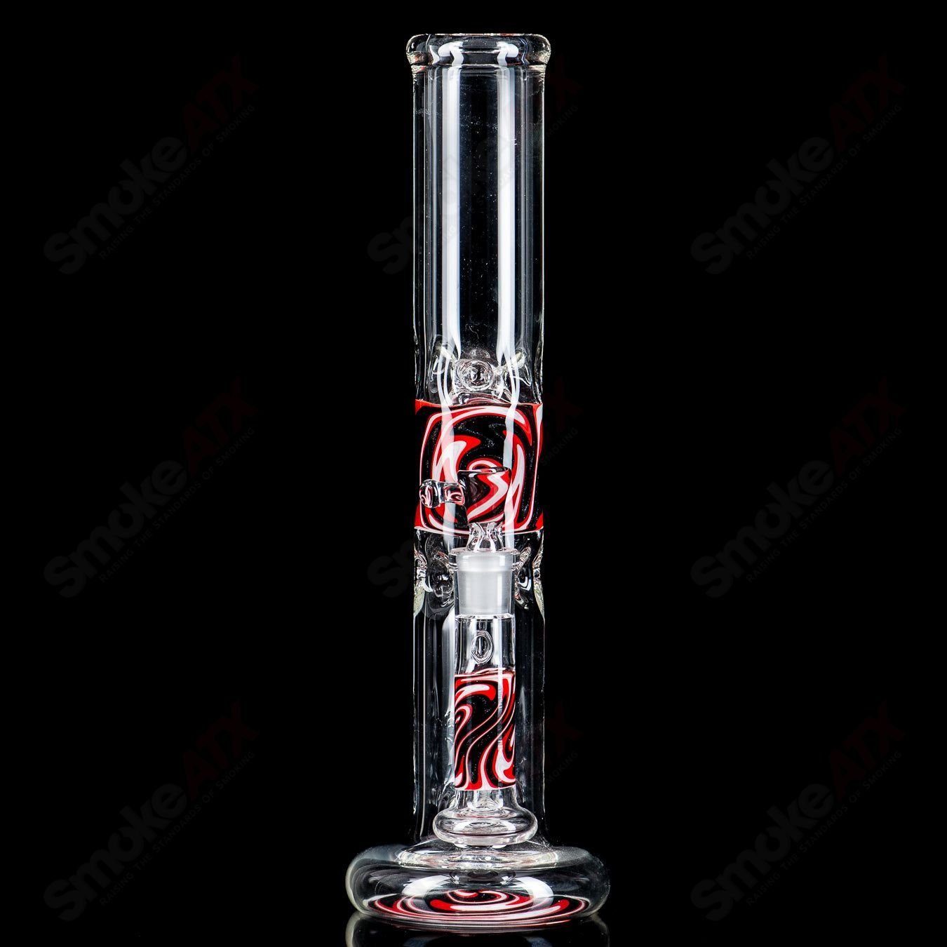 Glass Wig Wag Inline Tube waterpipe by Texas Hot Glass featuring colorful glass accents and a clear inline design.