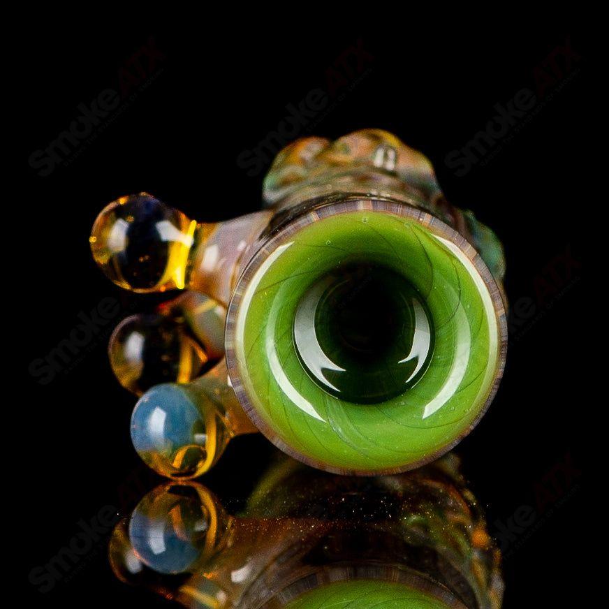 Wood grain chillum pipe by Mr. Gray, a heady glass hand pipe featuring natural wood-like design for smooth smoking sessions.