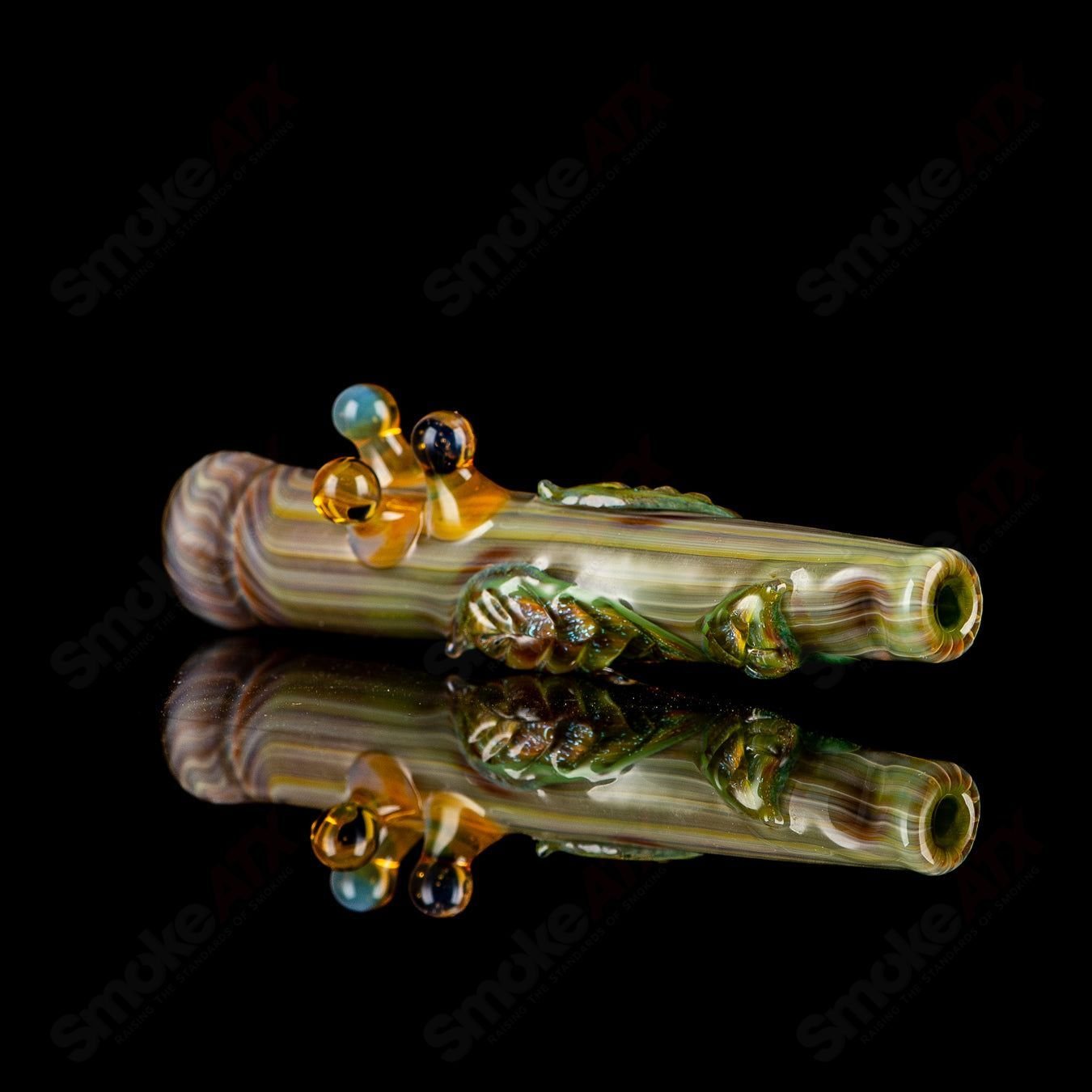 Wood grain chillum hand pipe by Mr. Gray, made of heady glass with a natural wood-like finish for smooth smoking.