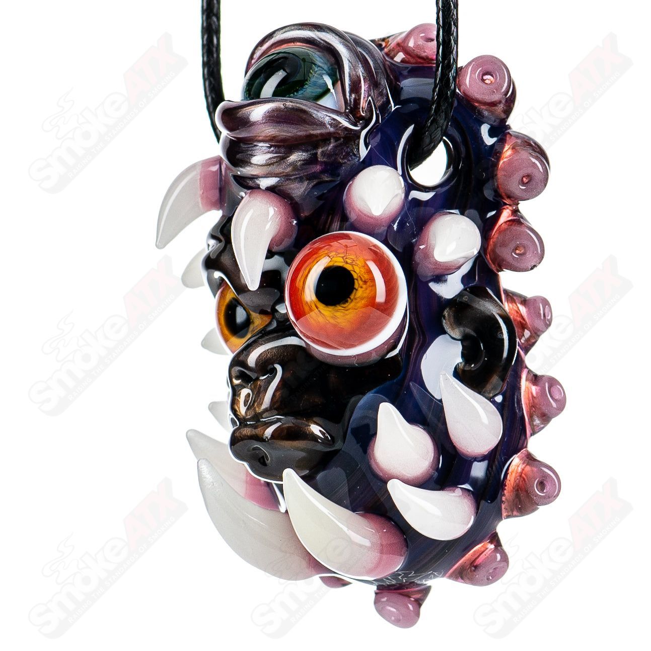 Salty Glass Wook Pendant "Recall" #780 by SALT x Blu Sun, heady glass pendant with vibrant design on a cord.