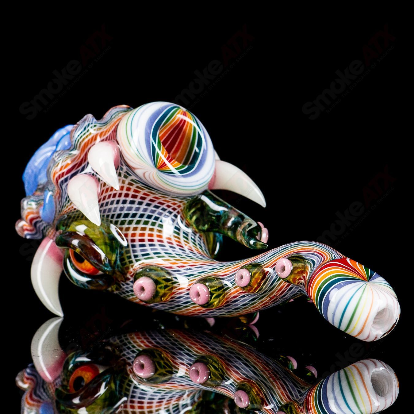 Heady glass Sherlock pipe called Wooklock by SALT x Blu Sun x Future Glass, featuring colorful, artistic glass design.