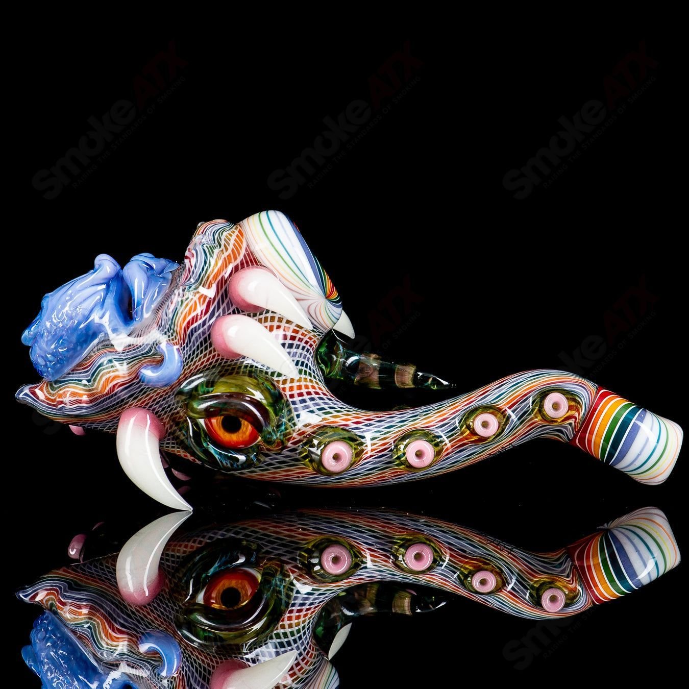 Handcrafted Wooklock by SALT x Blu Sun x Future Glass, heady Sherlocks glass piece with intricate design from Smoke ATX.