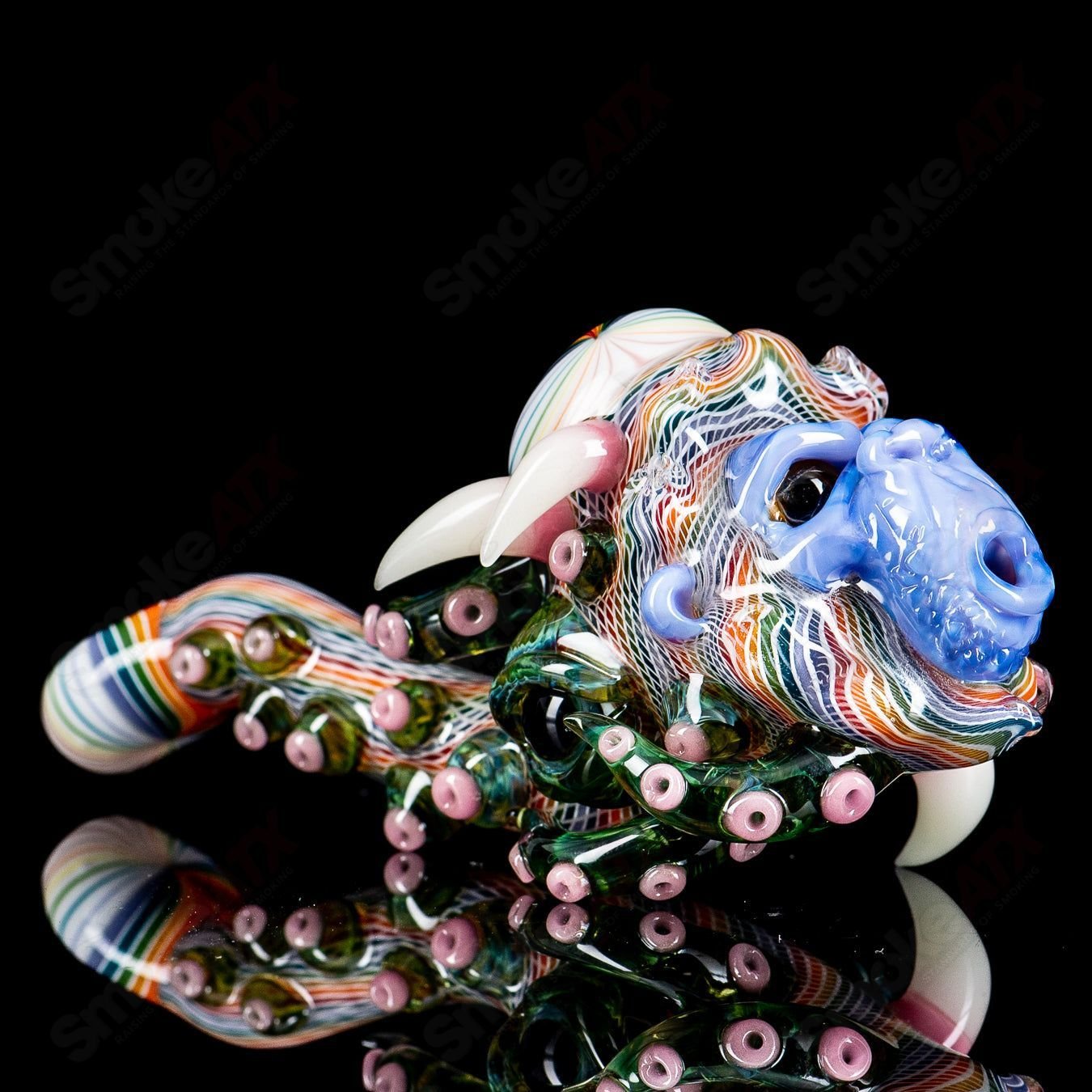 Smoke ATX Wooklock by SALT x Blu Sun x Future Glass, vibrant Sherlock-style heady glass pipe with colorful design.