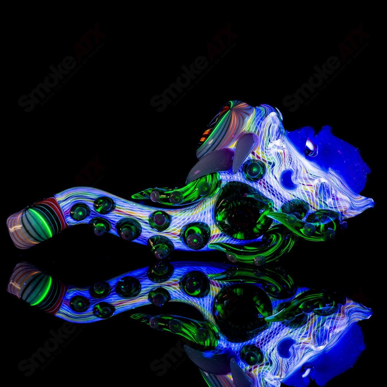 Wooklock by SALT x Blu Sun x Future Glass, Heady Sherlocks glass pipe with colorful design, by Smoke ATX.