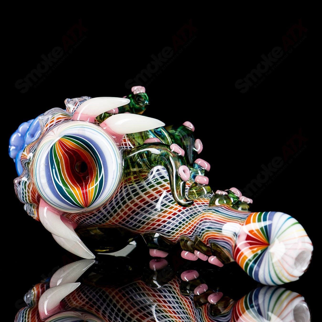 Heady glass Sherlock pipe named Wooklock by Smoke ATX, featuring colorful artistic glass design from SALT x Blu Sun x Future Glass.
