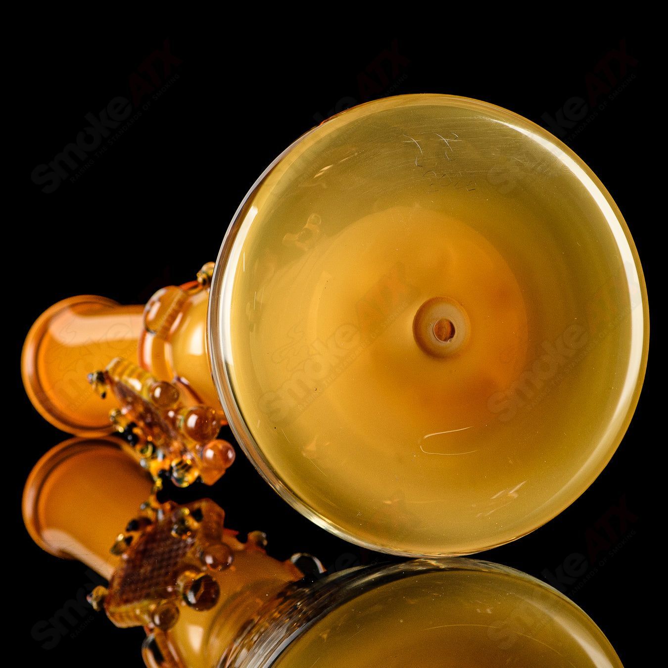 Worked Bee Hive Beaker by Joe P Glass, a detailed heady glass beaker with intricate honeycomb pattern and vibrant colors.