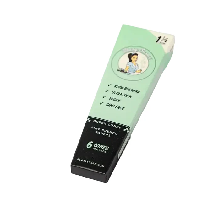 Six Blazy Susan green cones, 1 1/4 size, designed for 420 products, displayed in a neat 6-pack, featuring vibrant green color.