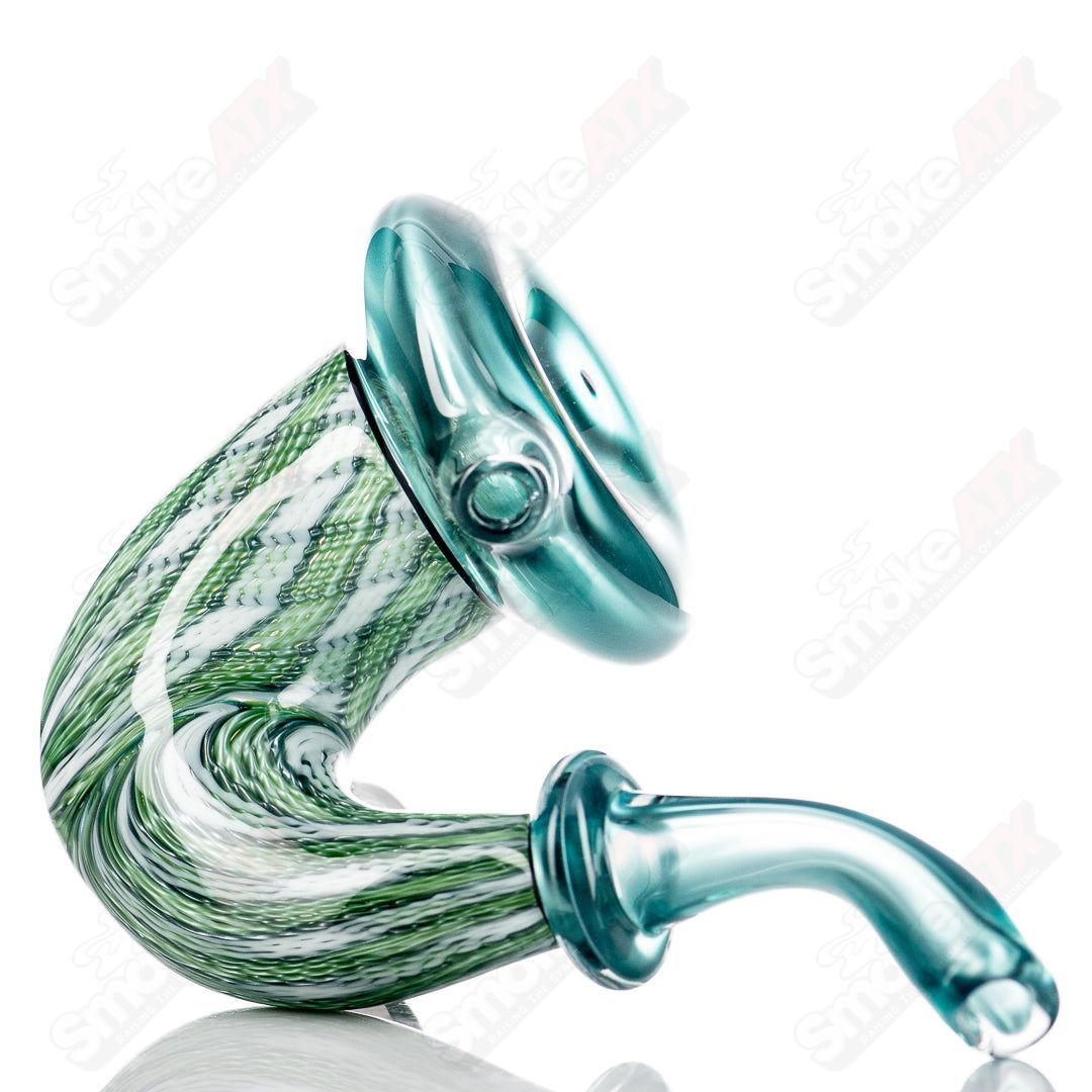 JMass Neptunium Sherlock glass pipe from the Smitty & JMass collaboration, featuring a clear glass design with intricate details.
