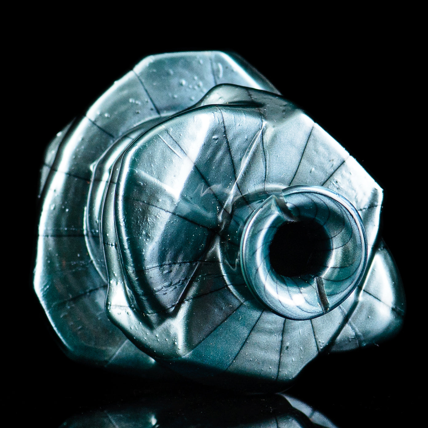 Glass Halo Pivot Mouthpiece by Tony Kazy for Puffco Tops, featuring clear glass design and precise craftsmanship.