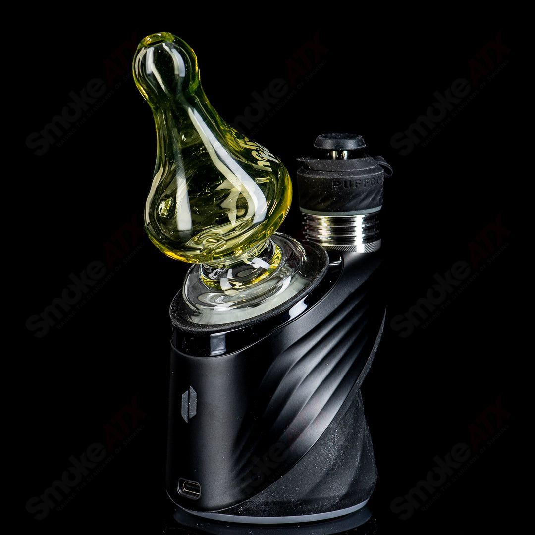 Glow Classic Puffco Peak Dry Top by American Helix, glass Puffco top with a glowing finish and intricate design.