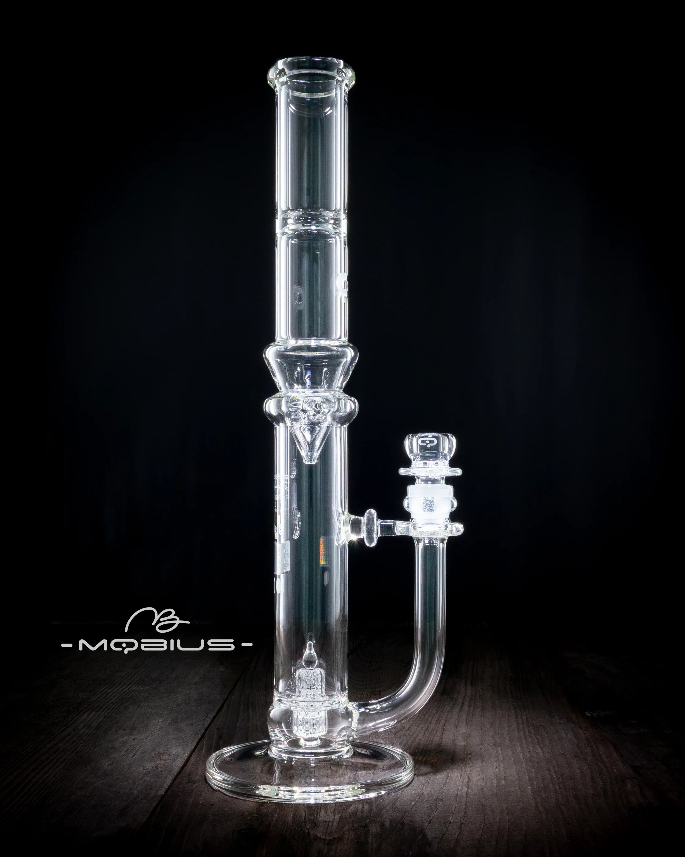 Mobius 45T Tall Stereo Matrix Splash Trap V1 waterpipe with clear glass waterpipe design and intricate water filtration features