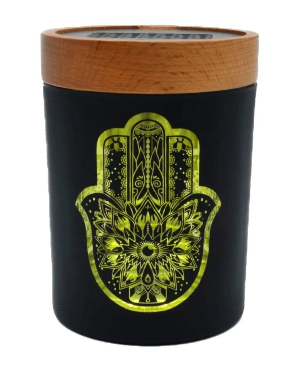 Yellow Hamsa Medium Smart Stash Container + Grinder Plate V Syndicate - Smoke ATX