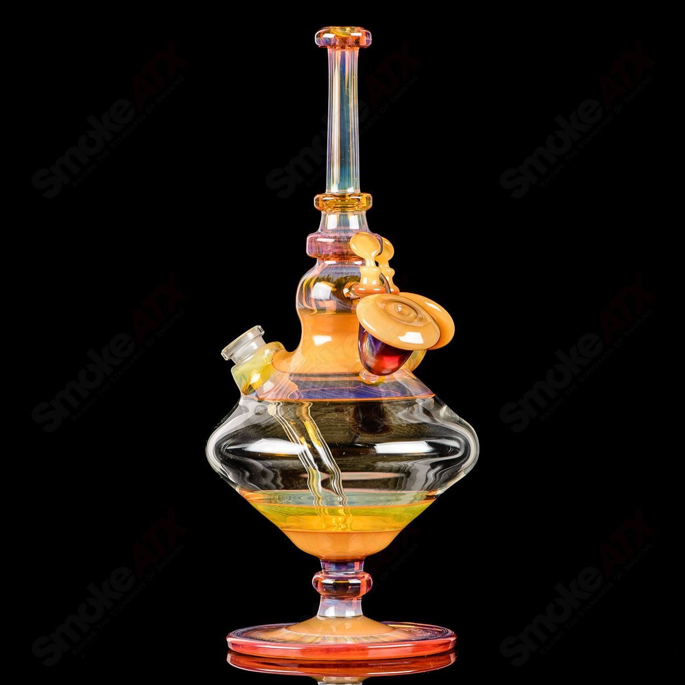 Yellow Venetian Sherlock Rig by JMass, a vibrant glass concentrate rig with intricate design and a Sherlock-style shape.