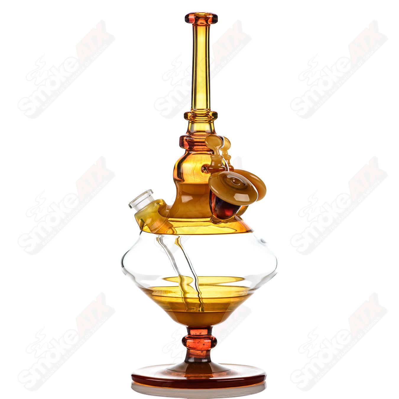 Yellow Venetian Sherlock rig by JMass, a heady glass concentrate rig with intricate glasswork and a Sherlock-style design.