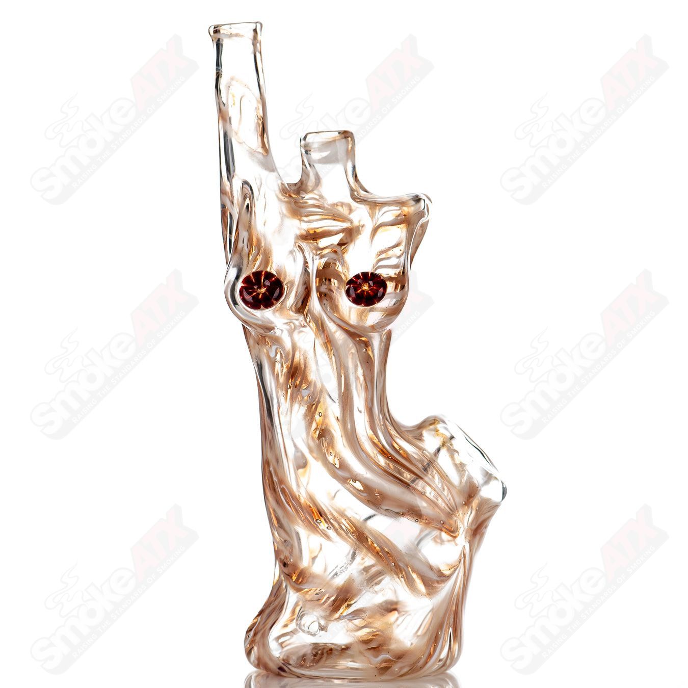 Heady glass Zam rig and pipe set featuring a clear glass rig with intricate designs and matching pipe for smoking enjoyment.