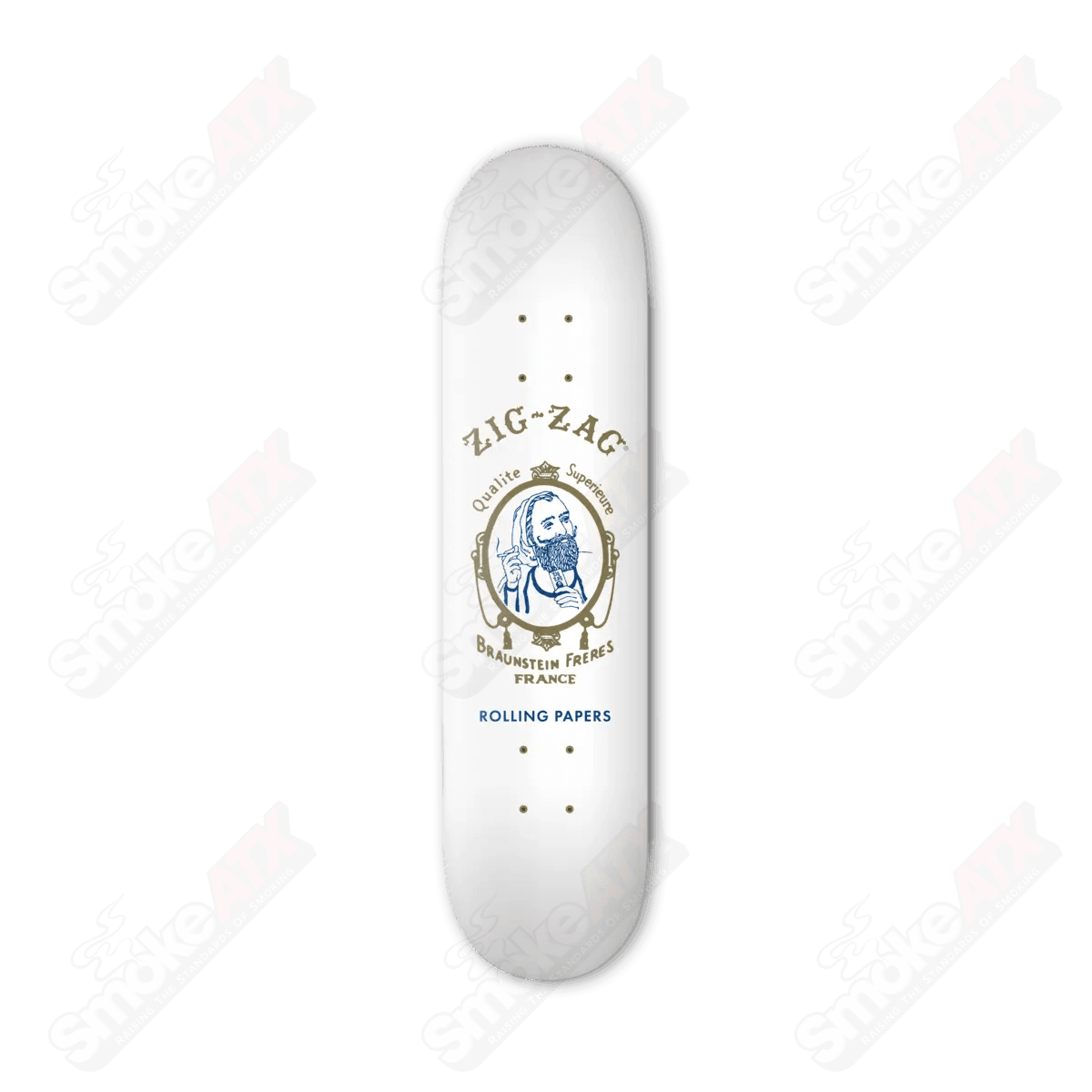 White Zig Zag Original skateboard with a zig-zag design, perfect for lifestyle skaters, shown on a clean surface.