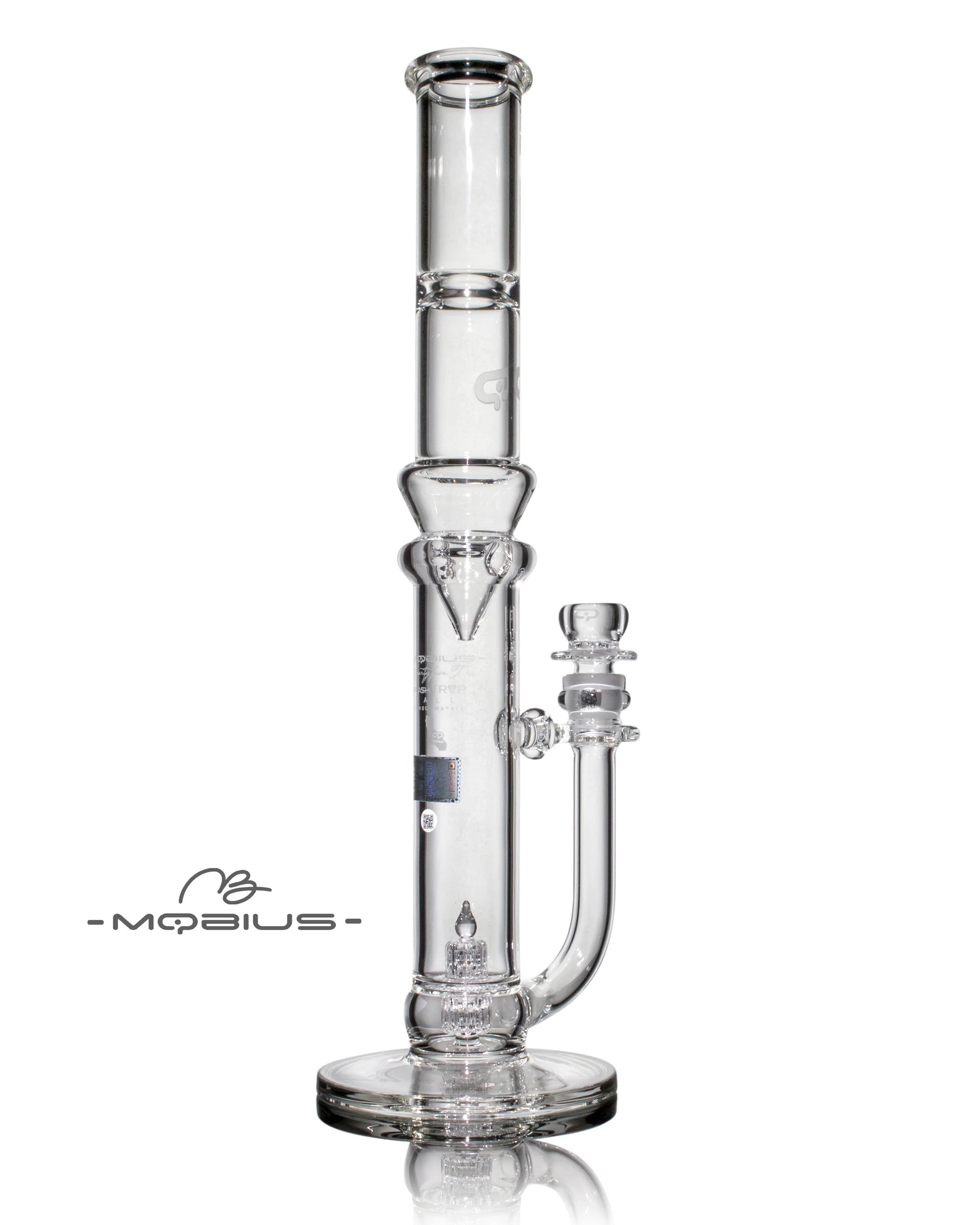 Mobius 45T Tall Stereo Matrix Splash Trap V1 waterpipe with clear glass waterpipe design and intricate matrix percolator features.