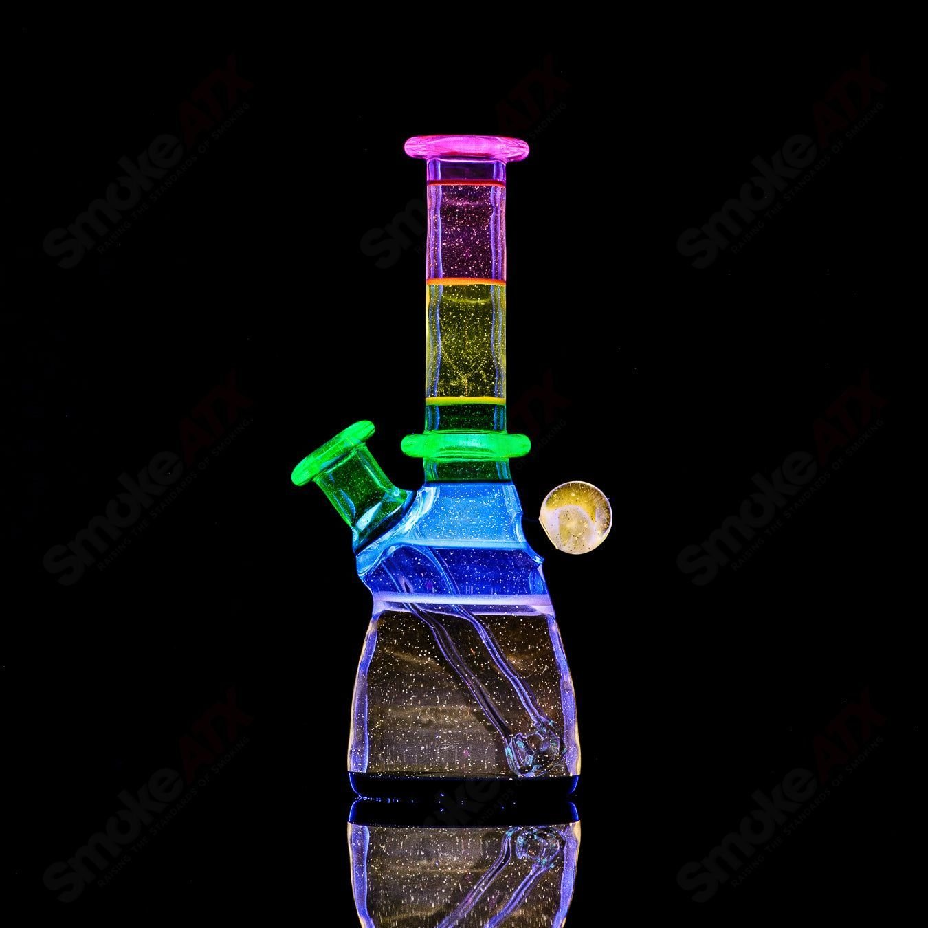Dustorm Glass 10mm UV Secret Double Rainbow Tube concentrate rig featuring vibrant rainbow-colored glass design.