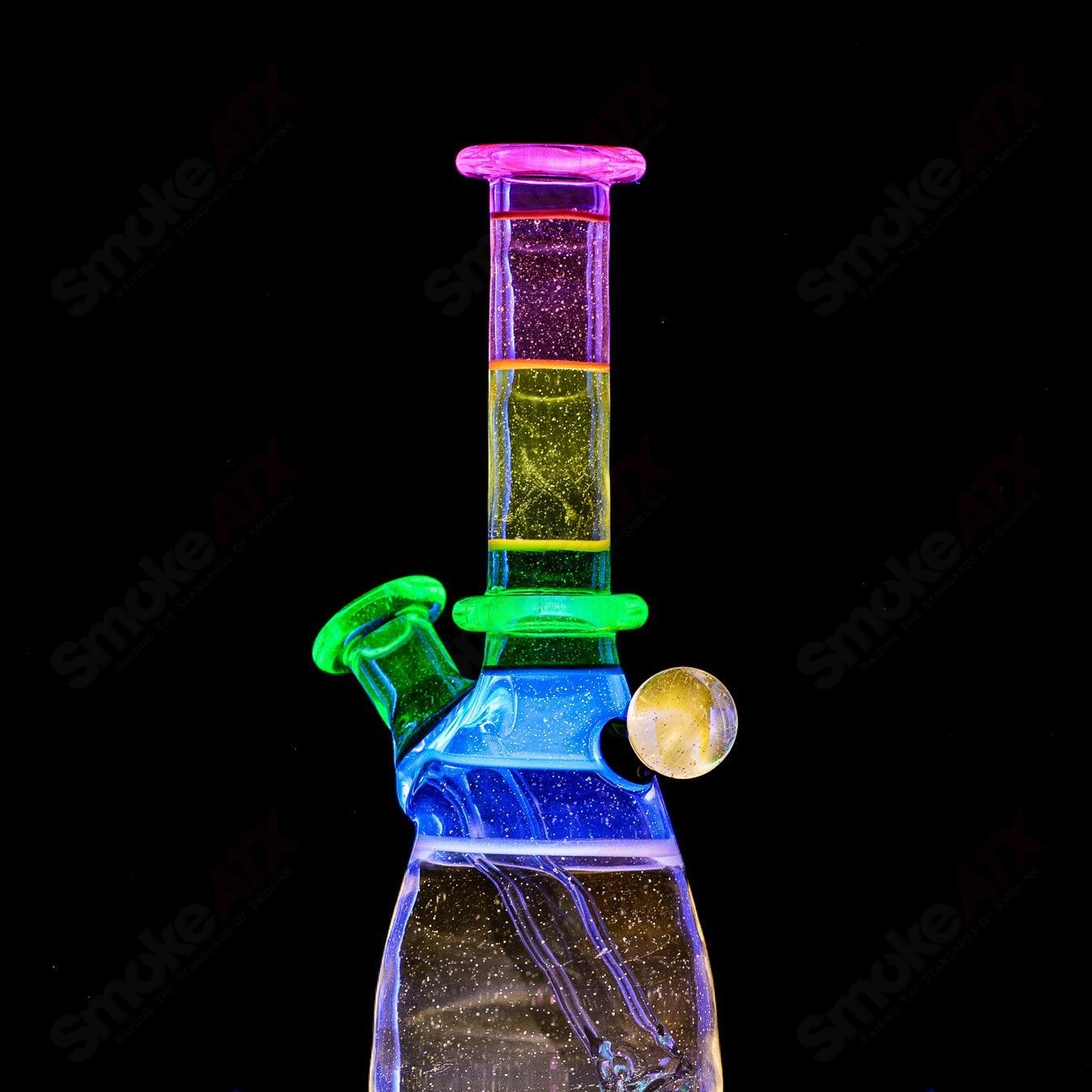 Dustorm Glass 10mm UV Secret Double Rainbow Tube concentrate rig with vibrant rainbow UV coating and clear glass body.