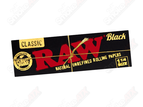 Black Classic Unrefined RAW rolling papers, 1 1/4 size, natural unbleached paper for rolling cigarettes or herbal blends.