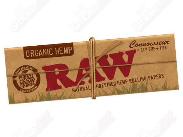 RAW Connoisseur Organic Hemp Raw rolling papers pack, 1 1/4 size, eco-friendly and natural hemp material for smooth rolling.