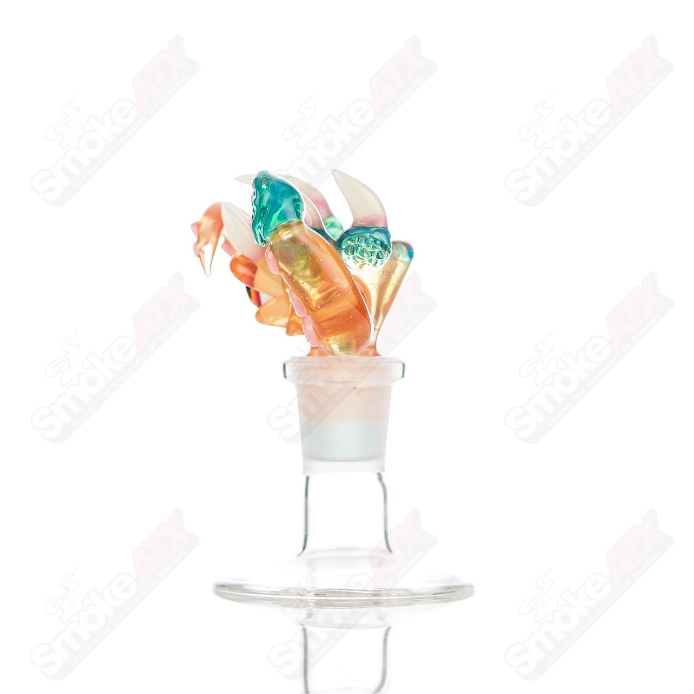 Salt Glass UV reactive 14mm 3-hole slide for heady glass bowls, featuring vibrant, glowing colors in the dark.