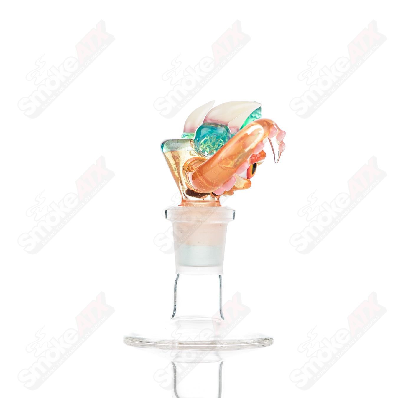 UV reactive 14mm 3-hole slide bowl by Salt Glass, designed for Heady Glass pipes, featuring vibrant glow-in-the-dark effects.