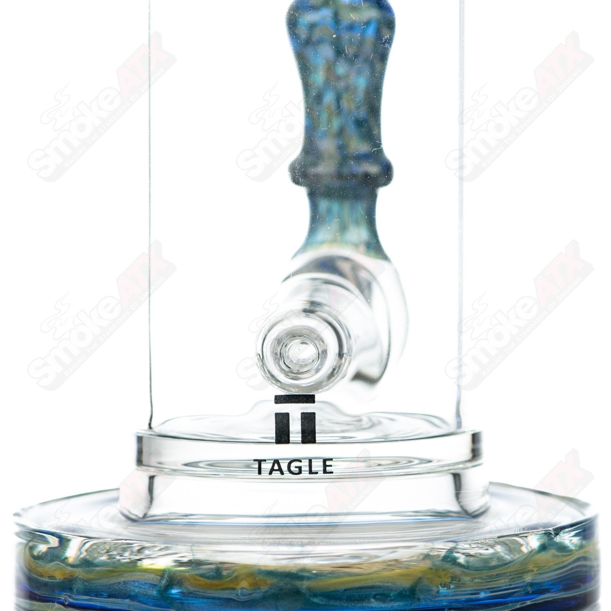 Tagle Glass 14mm 60mm Wrap n Rake Inline Waterpipe Tube, clear glass with intricate design details.