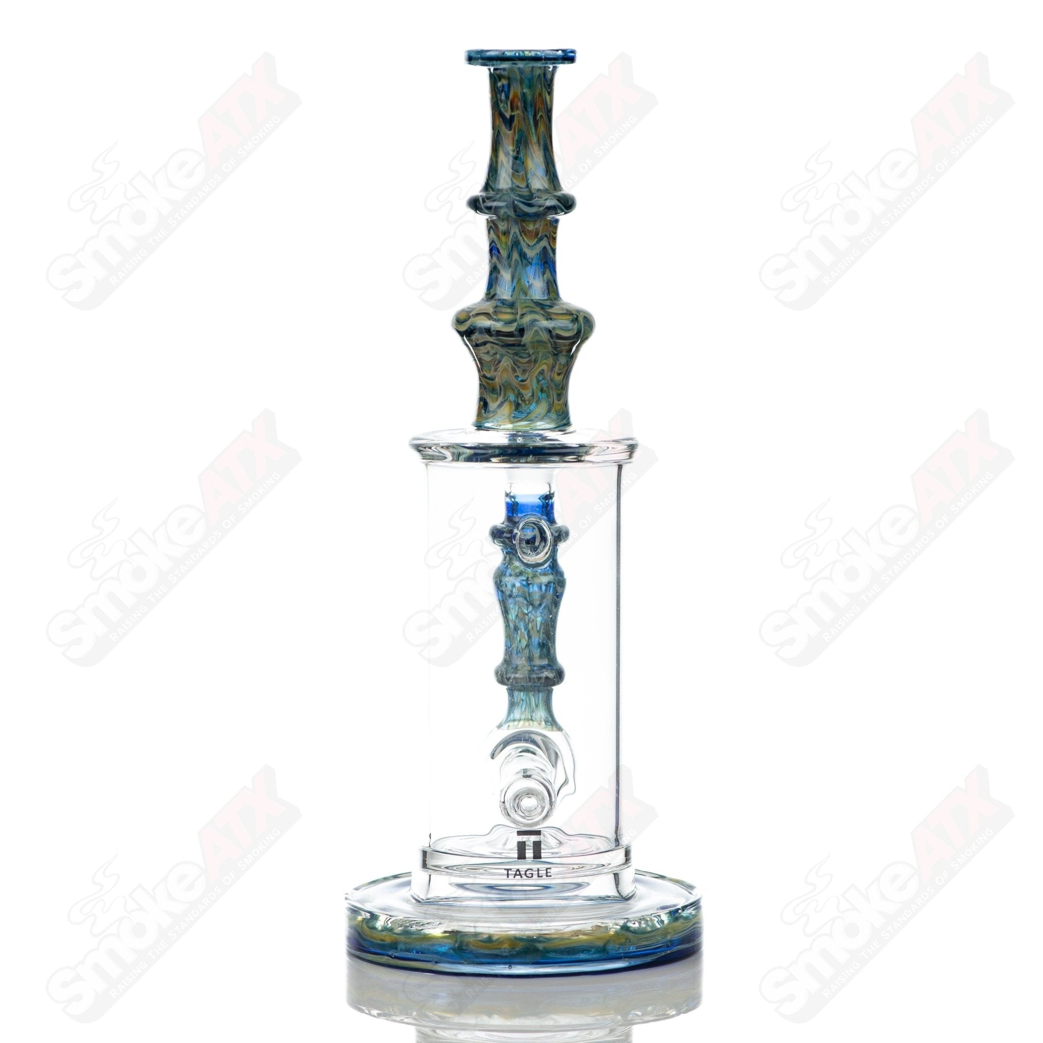 Tagle Glass 14mm 60mm Wrap n Rake inline waterpipe tube with clear glass design and intricate raked pattern.