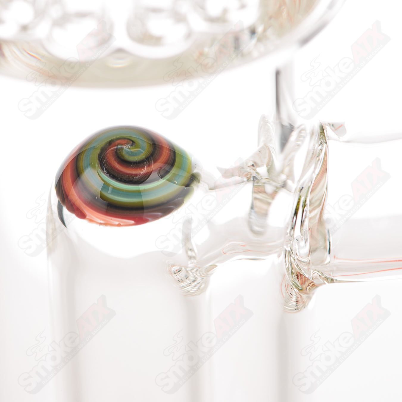 Toro 14mm mini circular to 13-arm Conturax glass straight tube with color accents and worked section design.