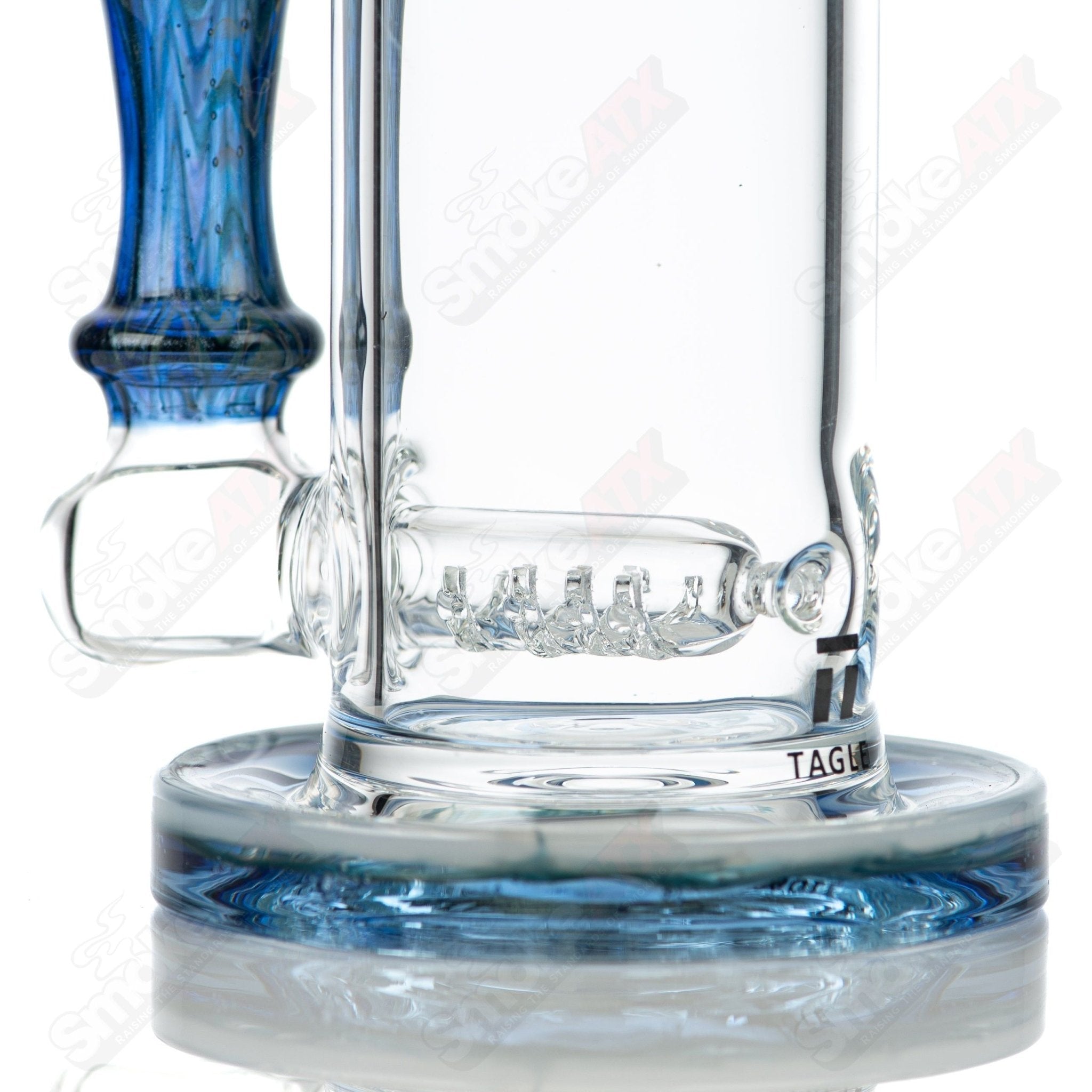 Tagle Glass 18mm 50mm Wrap n Rake inline glass bubbler with textured tube design and clear glass construction.