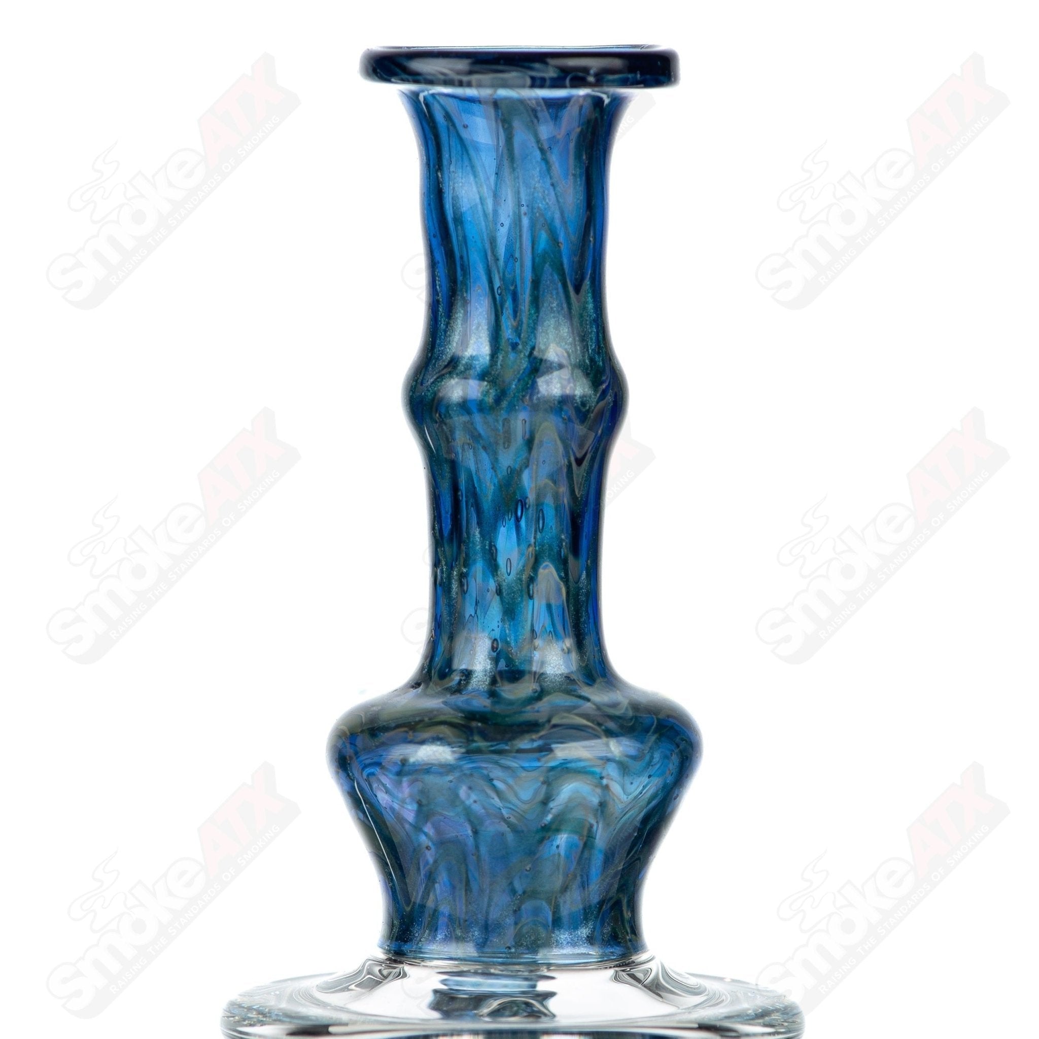 Tagle Glass 18mm and 50mm wrap and rake inline tube bubbler with clear glass design and intricate detail.