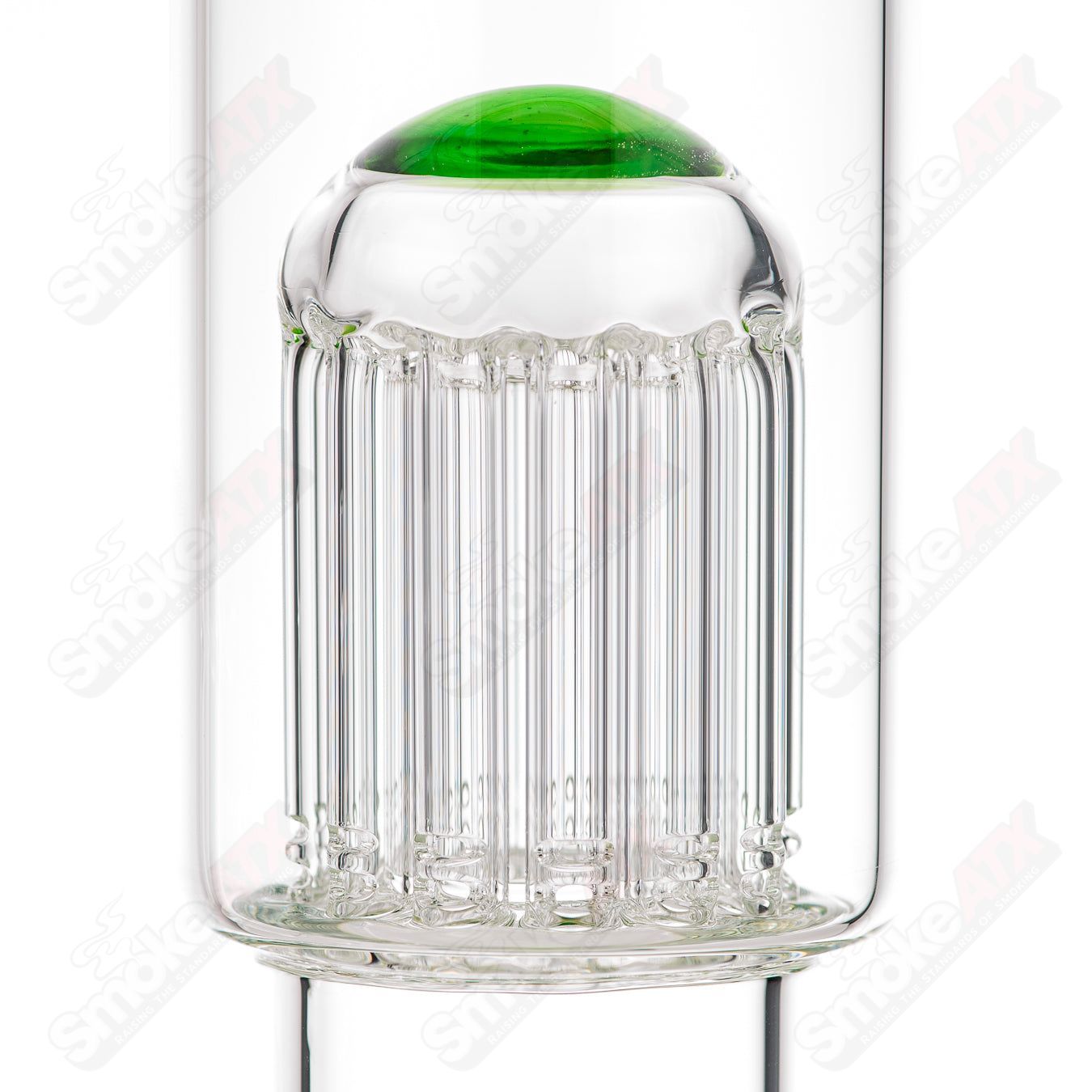 Toro 18mm 7/13 arm perc glass straight tube with colorful cap for smooth, filtered hits.