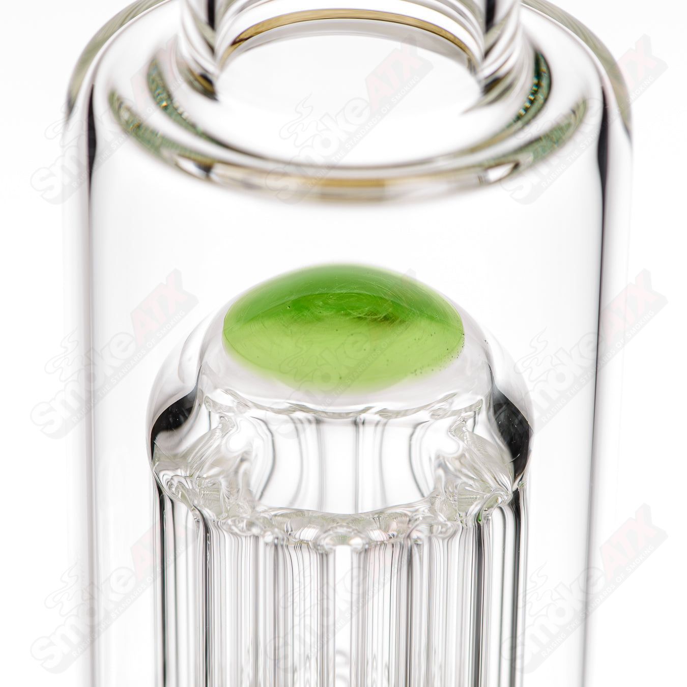 Toro 18mm 7/13 arm perc glass straight tube with color cap for smooth, filtered smoking experience.