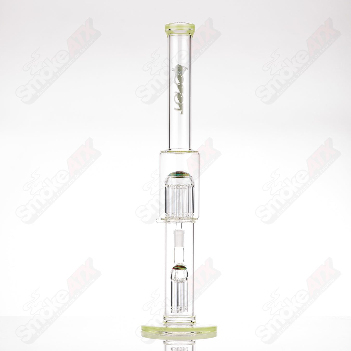 Toro 18mm 7/13 arm perc glass straight tube with worked sections for smooth filtration and aesthetic design.