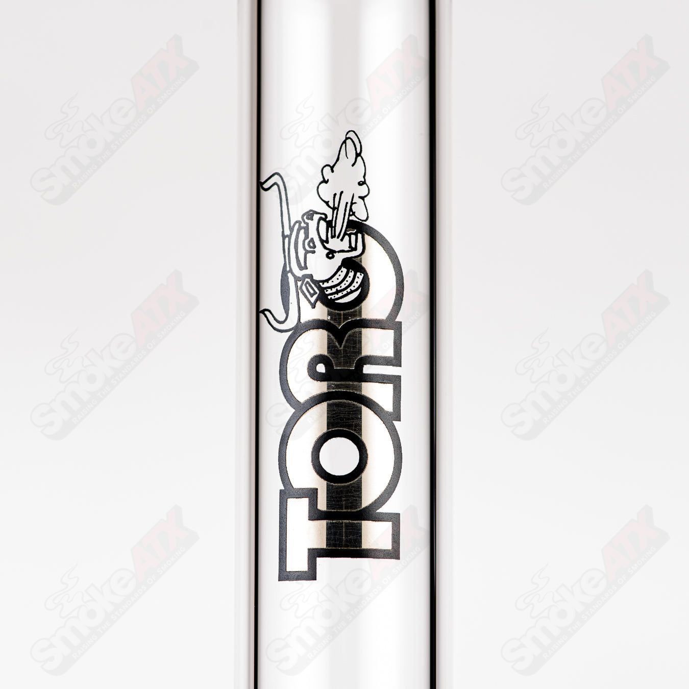 Toro 18mm circular to 13-arm percolator glass straight tube with colorful foot and mouthpiece accents.