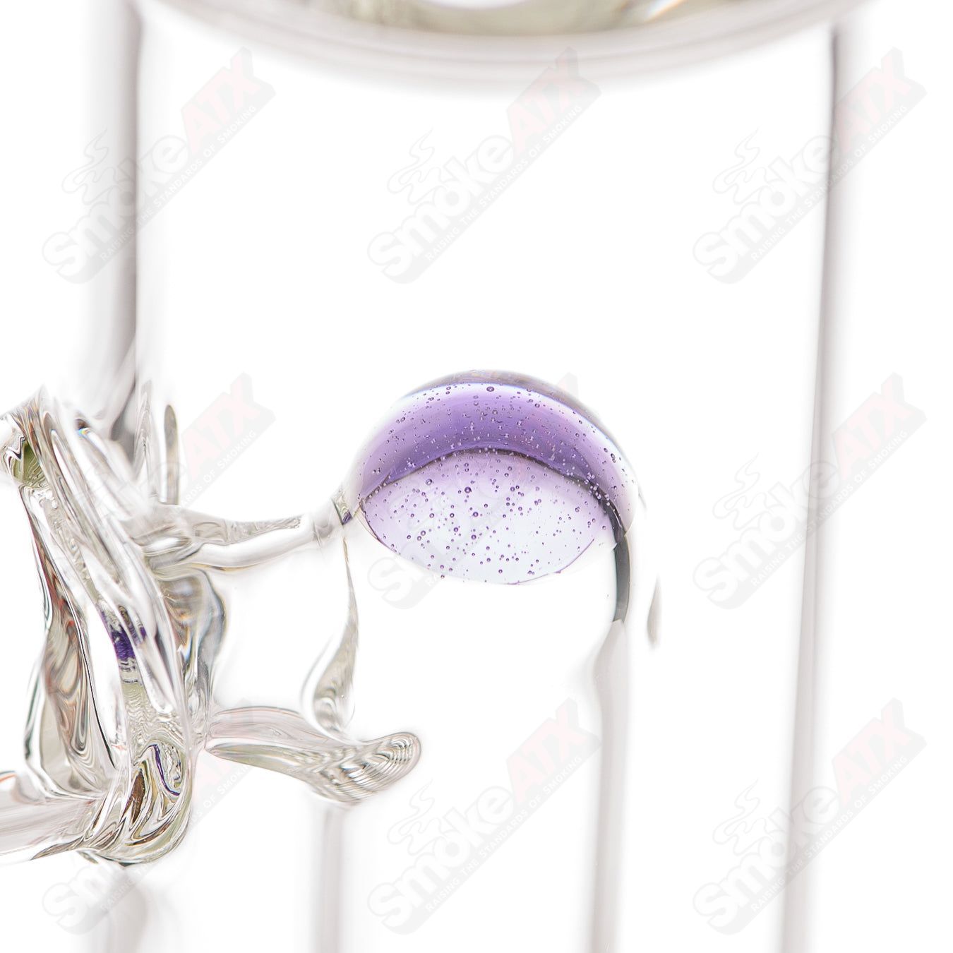 Toro 18mm circular to 13-arm perc glass straight tube with colorful foot and mouthpiece accents, designed for smooth water filtration.