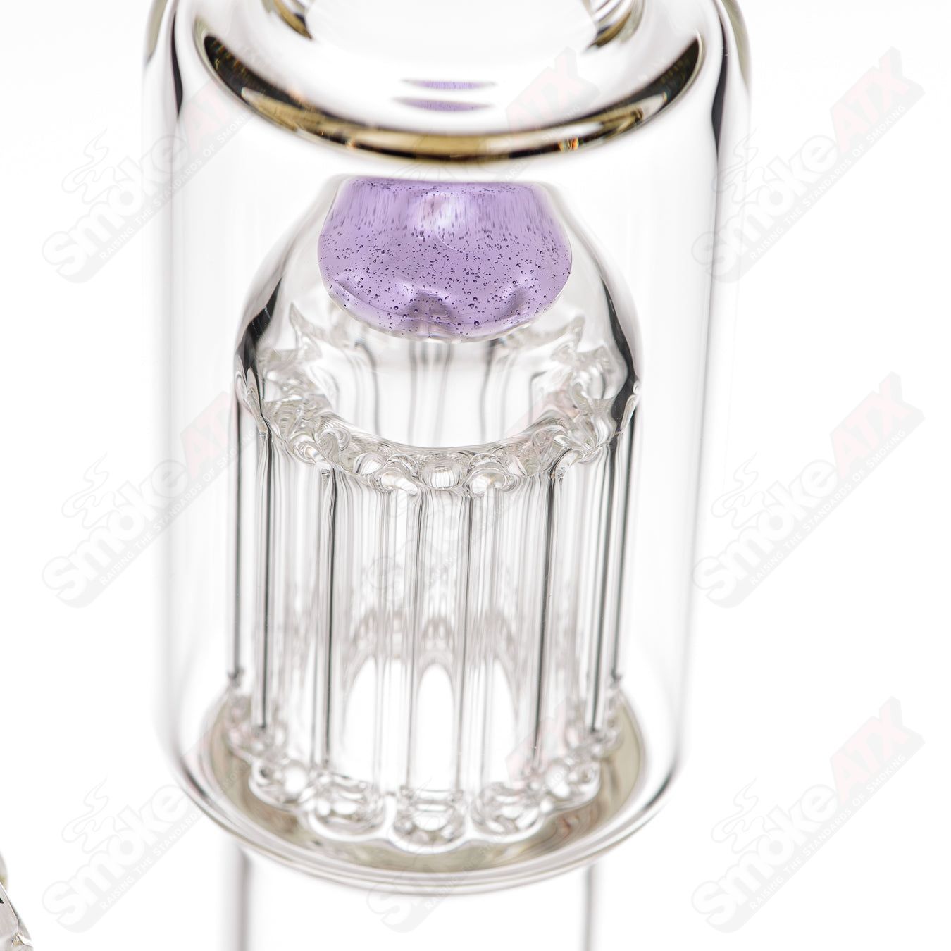 Toro 18mm circumference glass straight tube with 13-arm perc, colorful foot and mouthpiece accents, designed for smooth smoking.