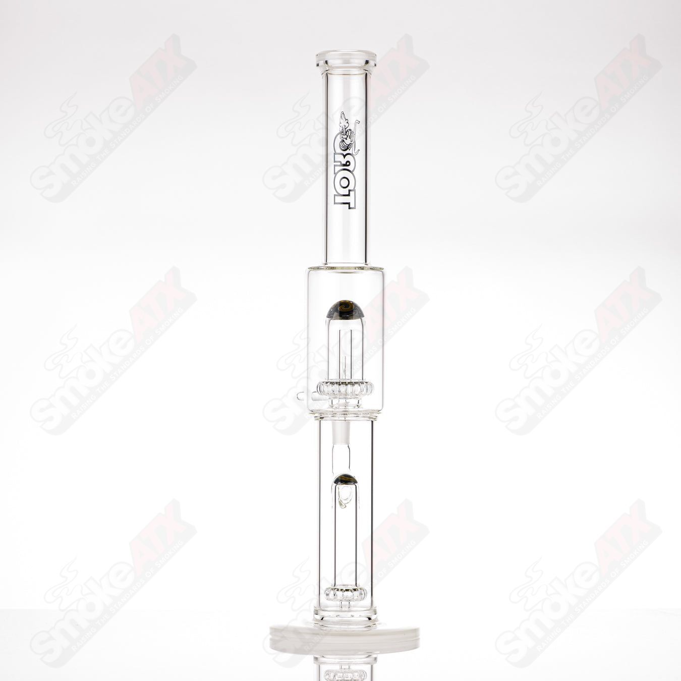 Toro 18mm full-size circular-to-circular glass bong with worked sections, straight tube design, made of high-quality Toro glass.