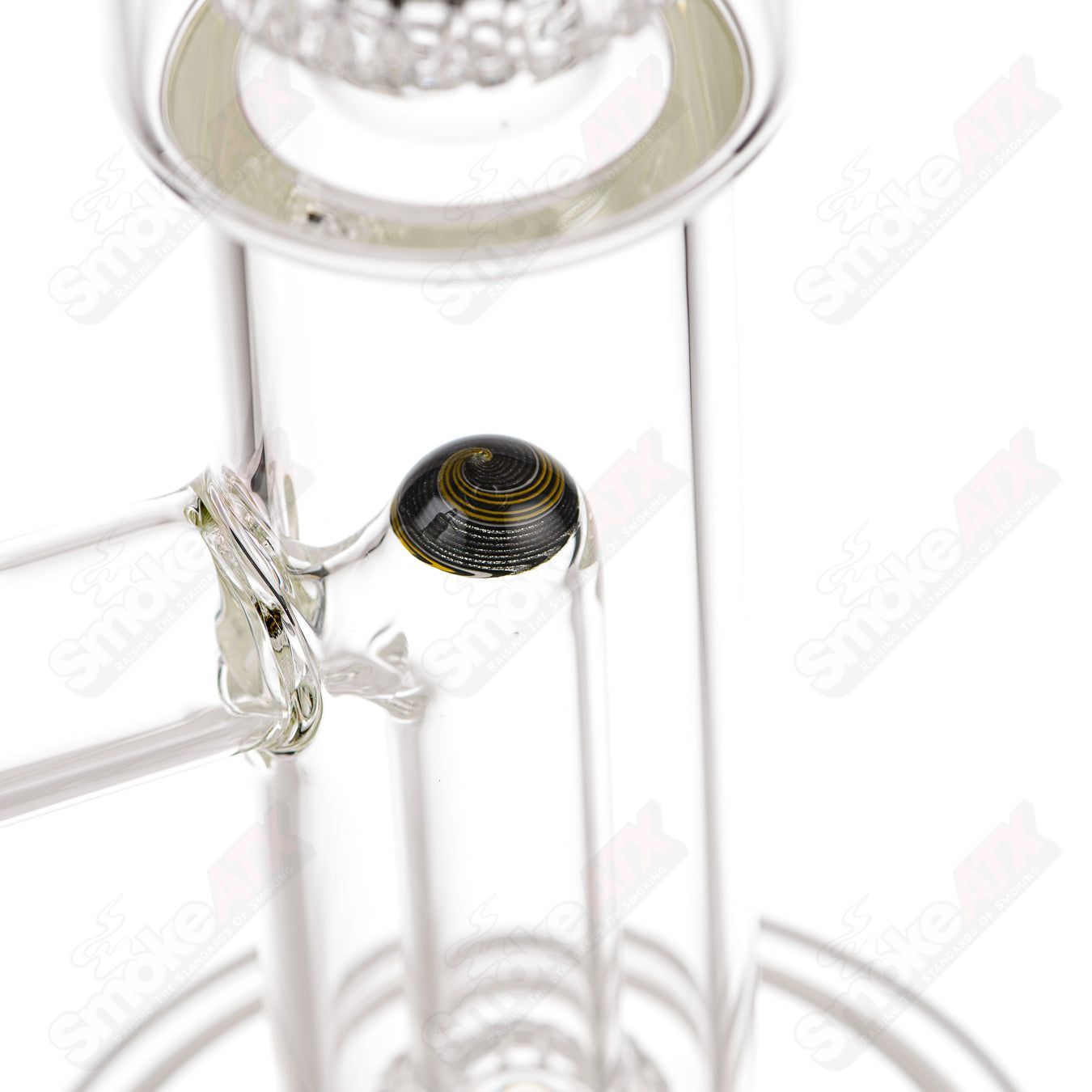 Toro 18mm full-size circular-to-circular glass straight tube with worked sections, designed for smoking or decorative use.