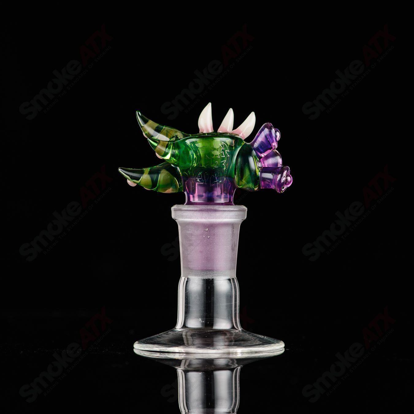 Salt Glass 19mm 3-hole UV slide for SPG and SALT heady glass bowls, showcasing vibrant UV-reactive glass with intricate design.