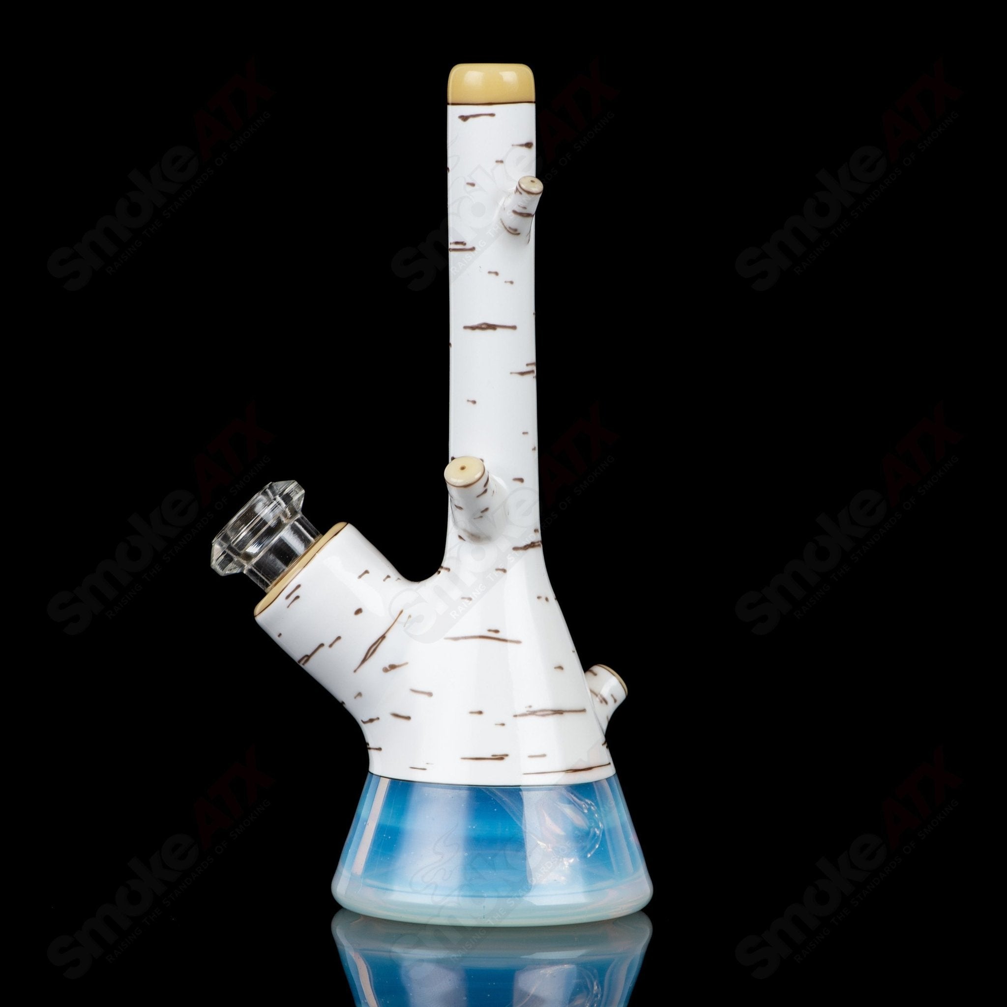 Foster Glass Birch Mini Tube Heady Glass with clear glass and intricate design, compact and stylish for personal use.
