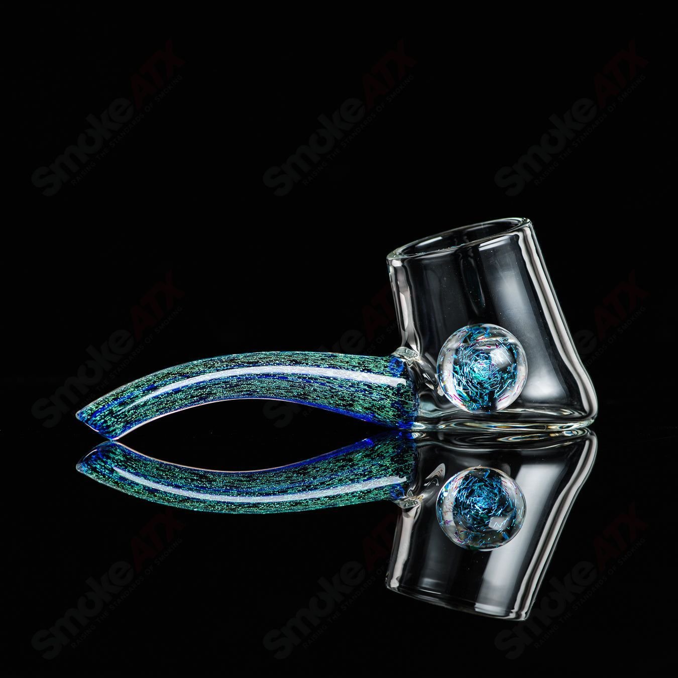Dichro Proxy Attachment by Justin Freeman, glass accessory with colorful iridescent finish, designed for custom glass art projects.