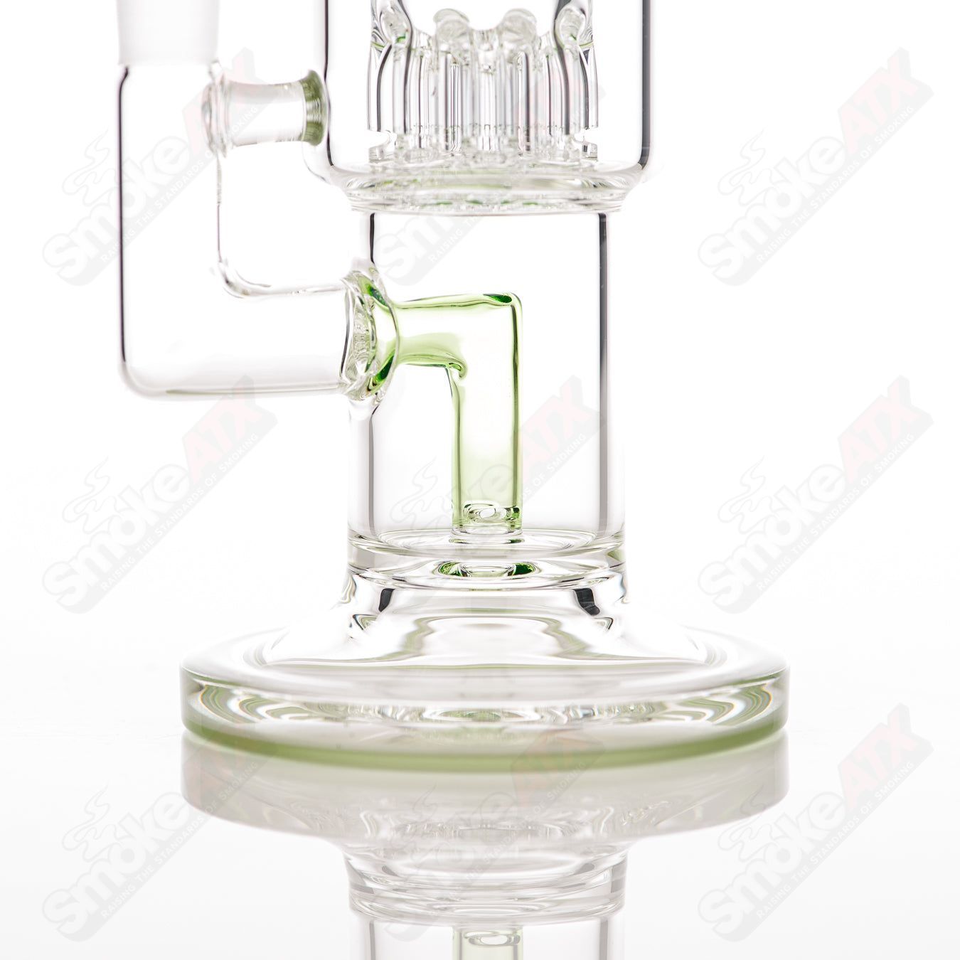 Toro Double Macro 8-Arm Tree glass concentrate rig with two-color accent foot and mouthpiece, featuring intricate glass design.