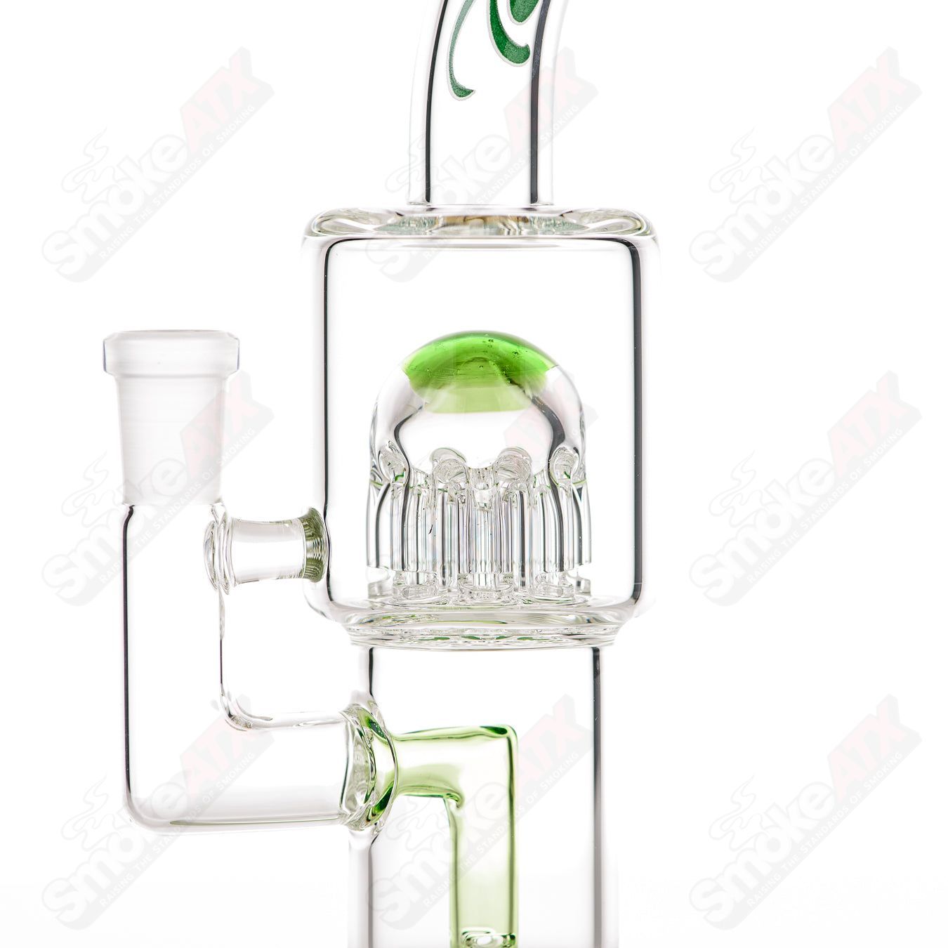 Toro Double Macro 8-Arm Tree concentrate rig with two-color accent foot and mouthpiece, made of durable glass.