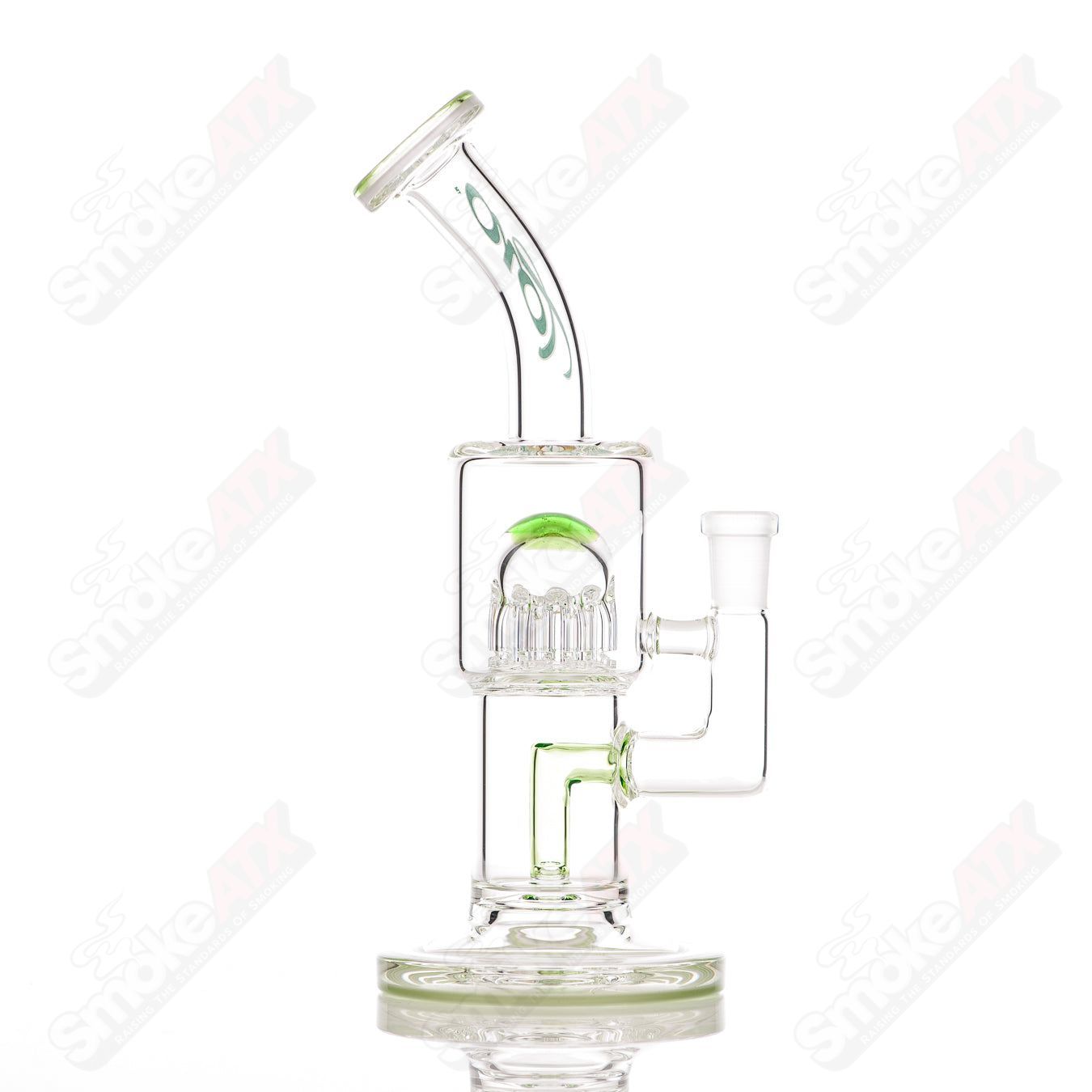 Toro Double Macro 8-Arm Tree Glass concentrate rig with two-color accent foot and mouthpiece for enhanced style and function.
